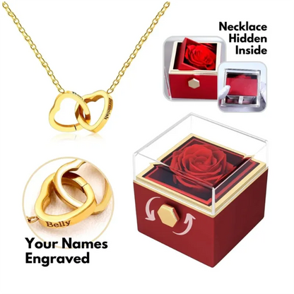 Eternal Rose with Engraved Hearts Necklace